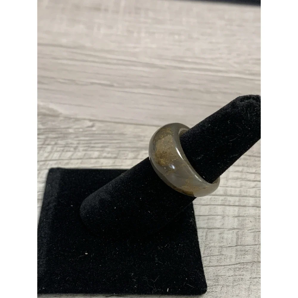 Brown Gold Marbling Acrylic Ring ~ Size 7.5